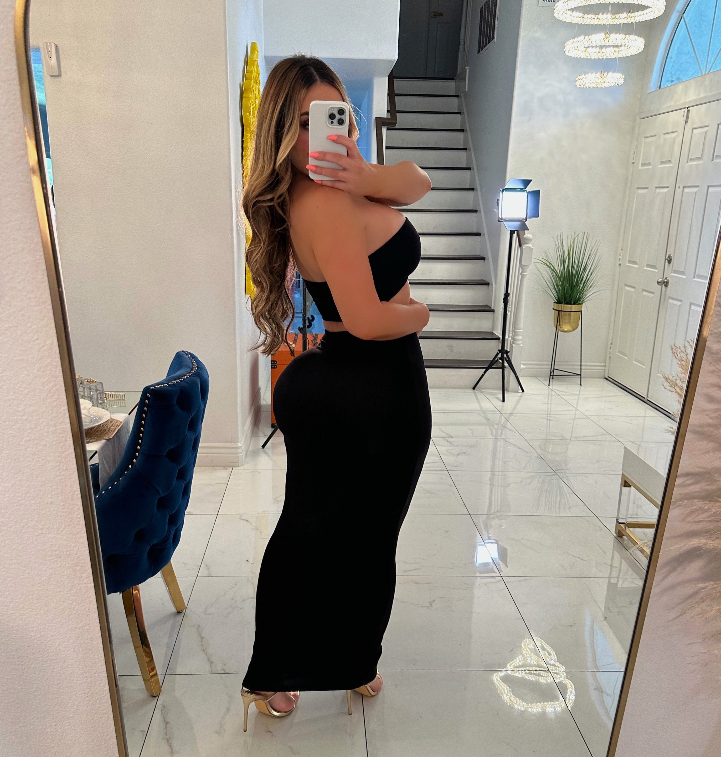 Jeannette maxi skirt set-Black