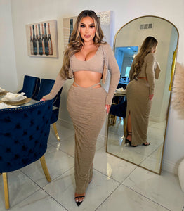 Ivana 3 PC skirt set-Beige
