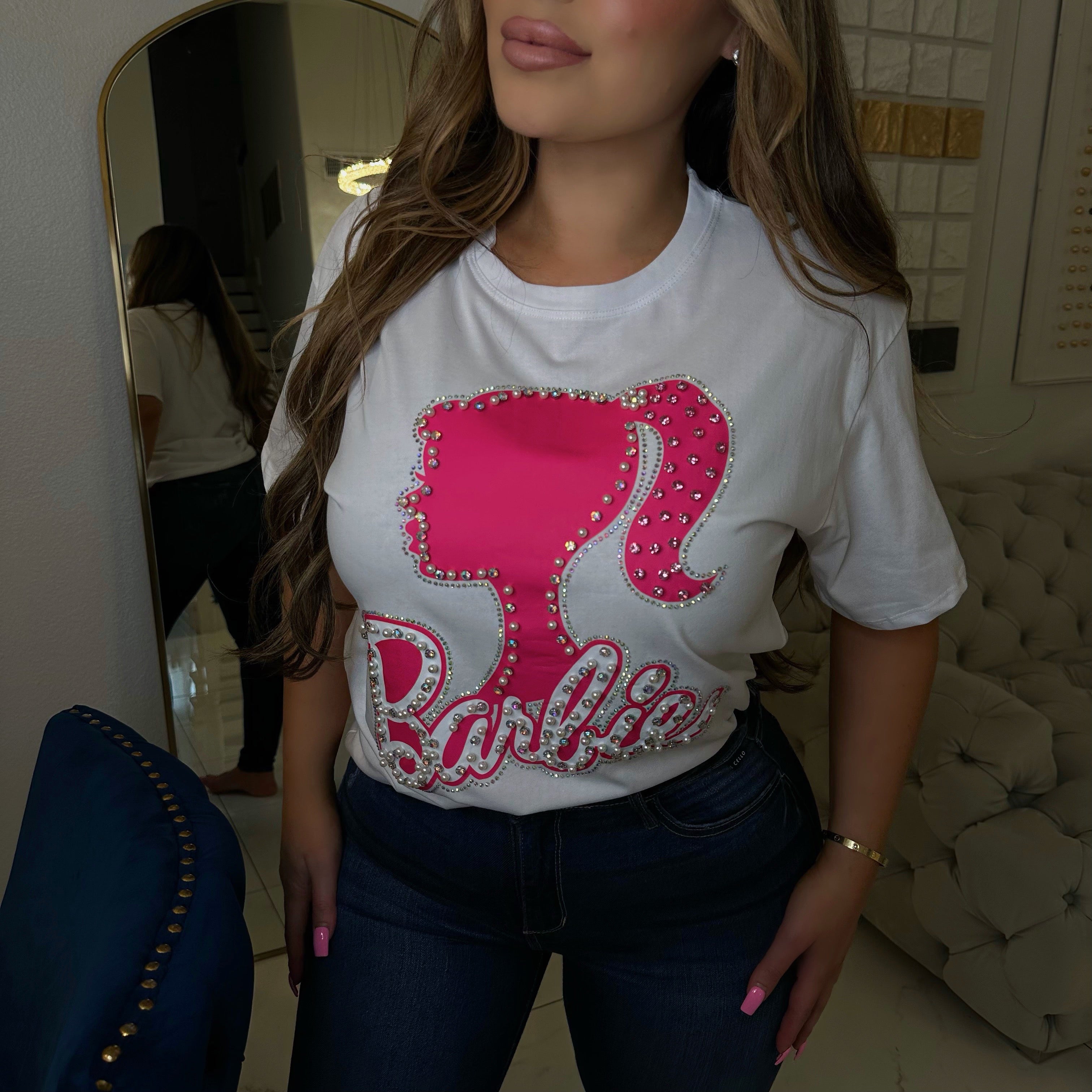 Oversized rhinestone tee #12783 WHITE