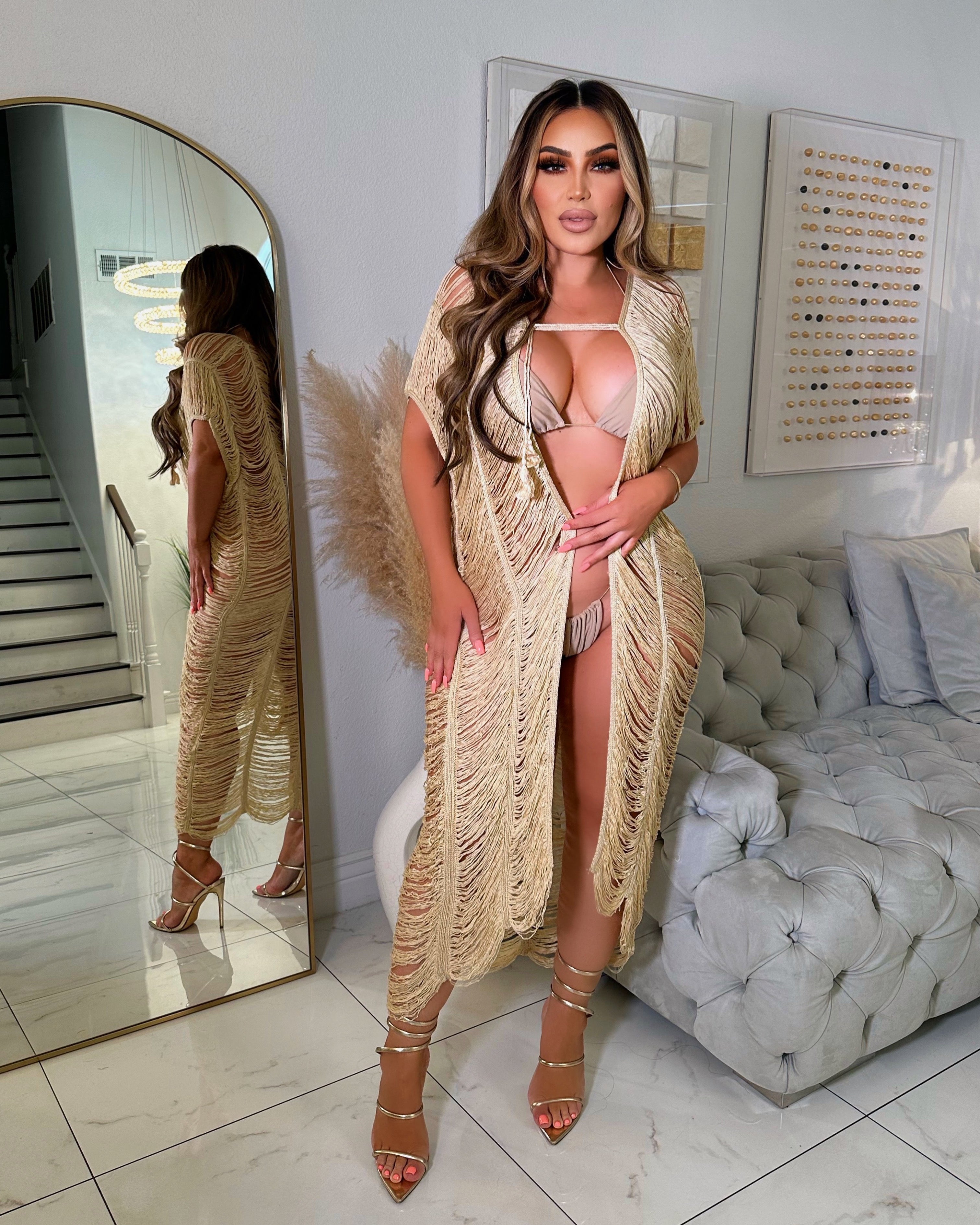 Family beach trip cover up dress-Beige
