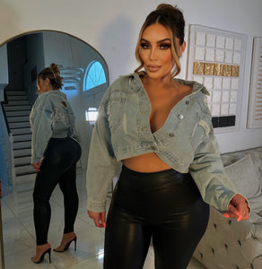 Rhinestone fringe light blue jacket
