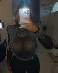 Boss girl crystal bodysuit-Black