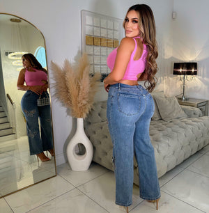 Butterfly rhinestone jeans
