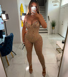 Dulce Maria crystal jumpsuit-Nude