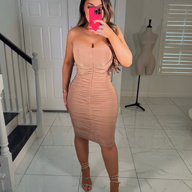 Scrunch snatched dress-Nude