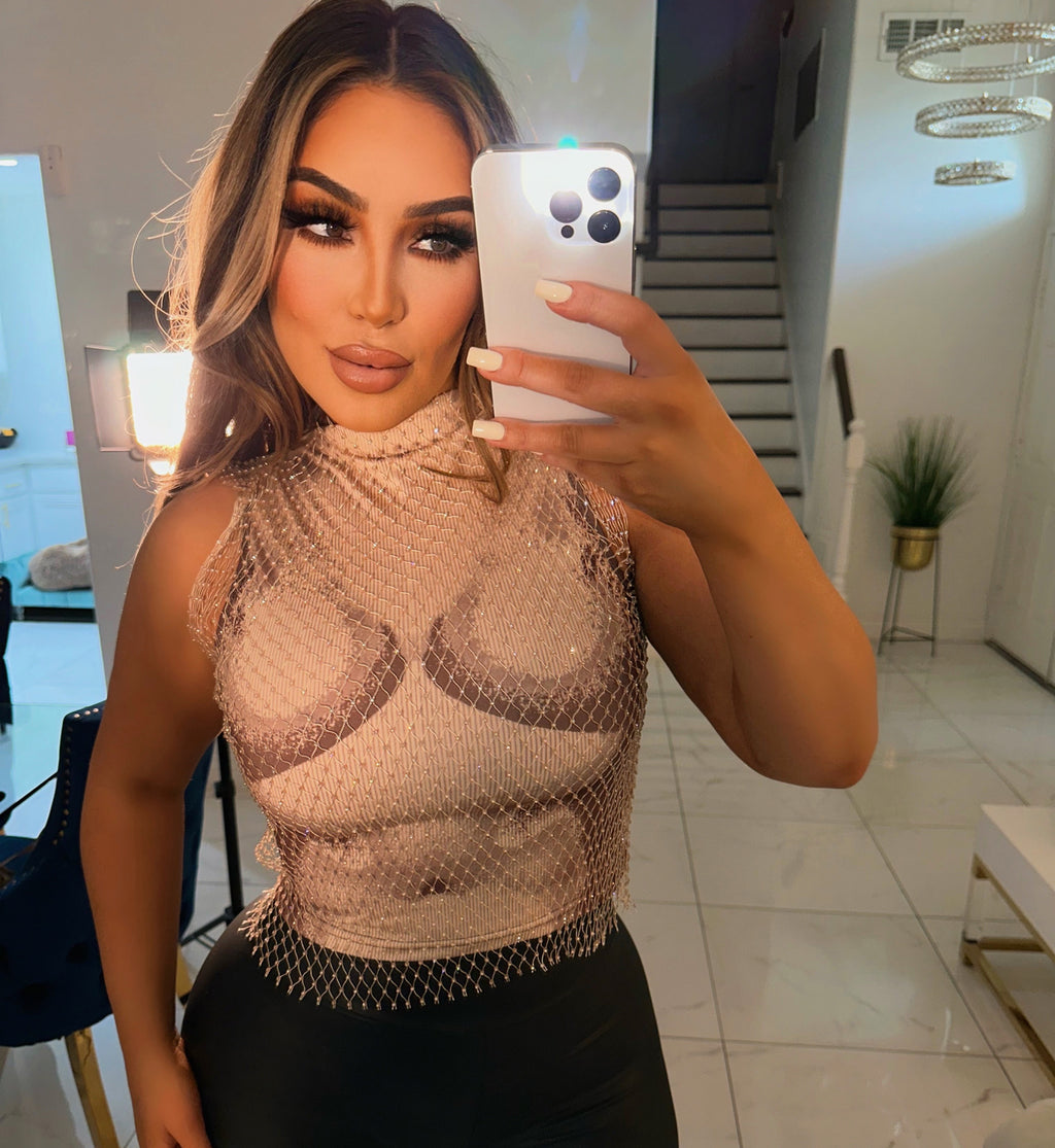 Double D rhinestone top-Nude