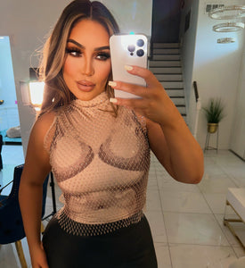 Double D rhinestone top-Nude