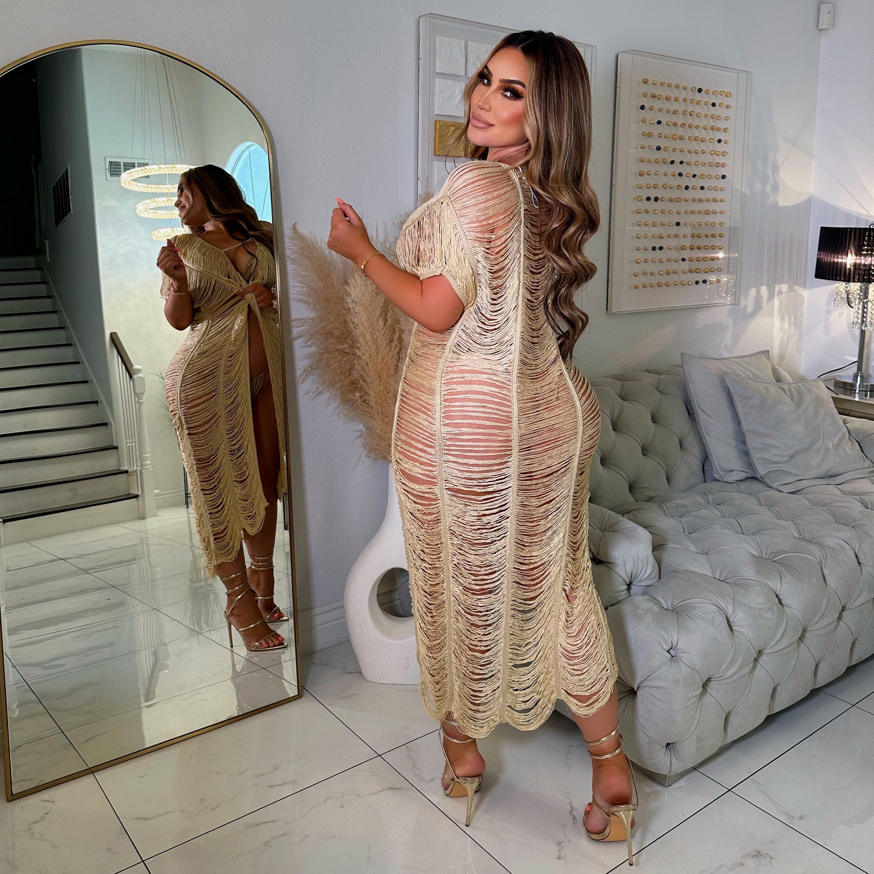 Family beach trip cover up dress-Beige