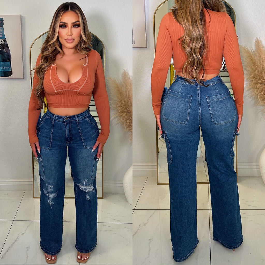 Denim cargo jeans