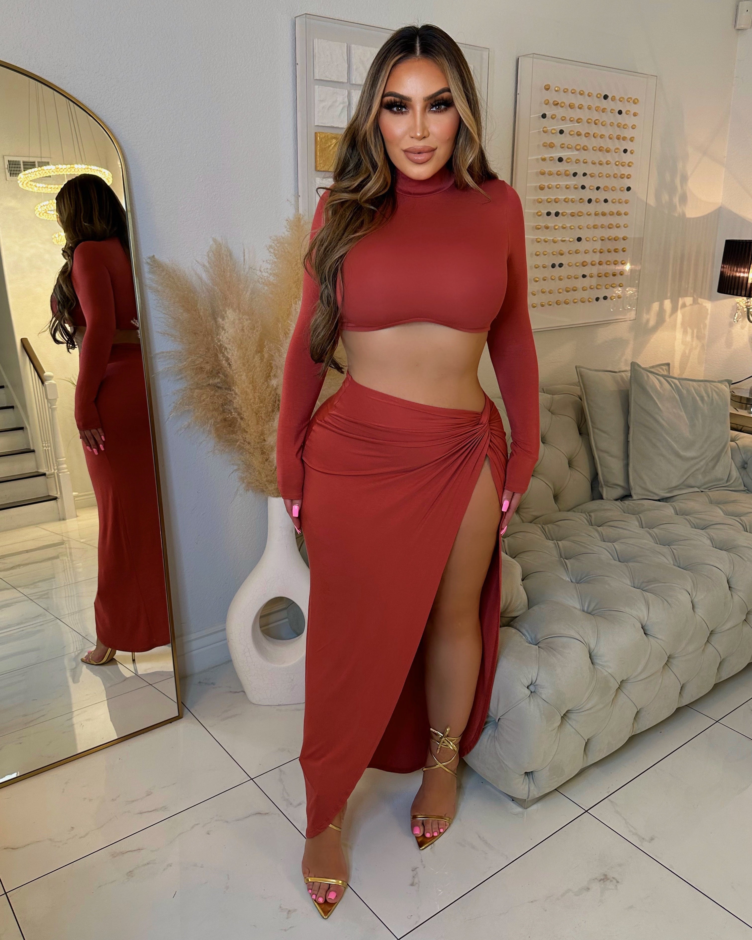 Dinner in Vegas skirt set-Mauve