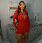 Shiny mesh bodycon dress-Red