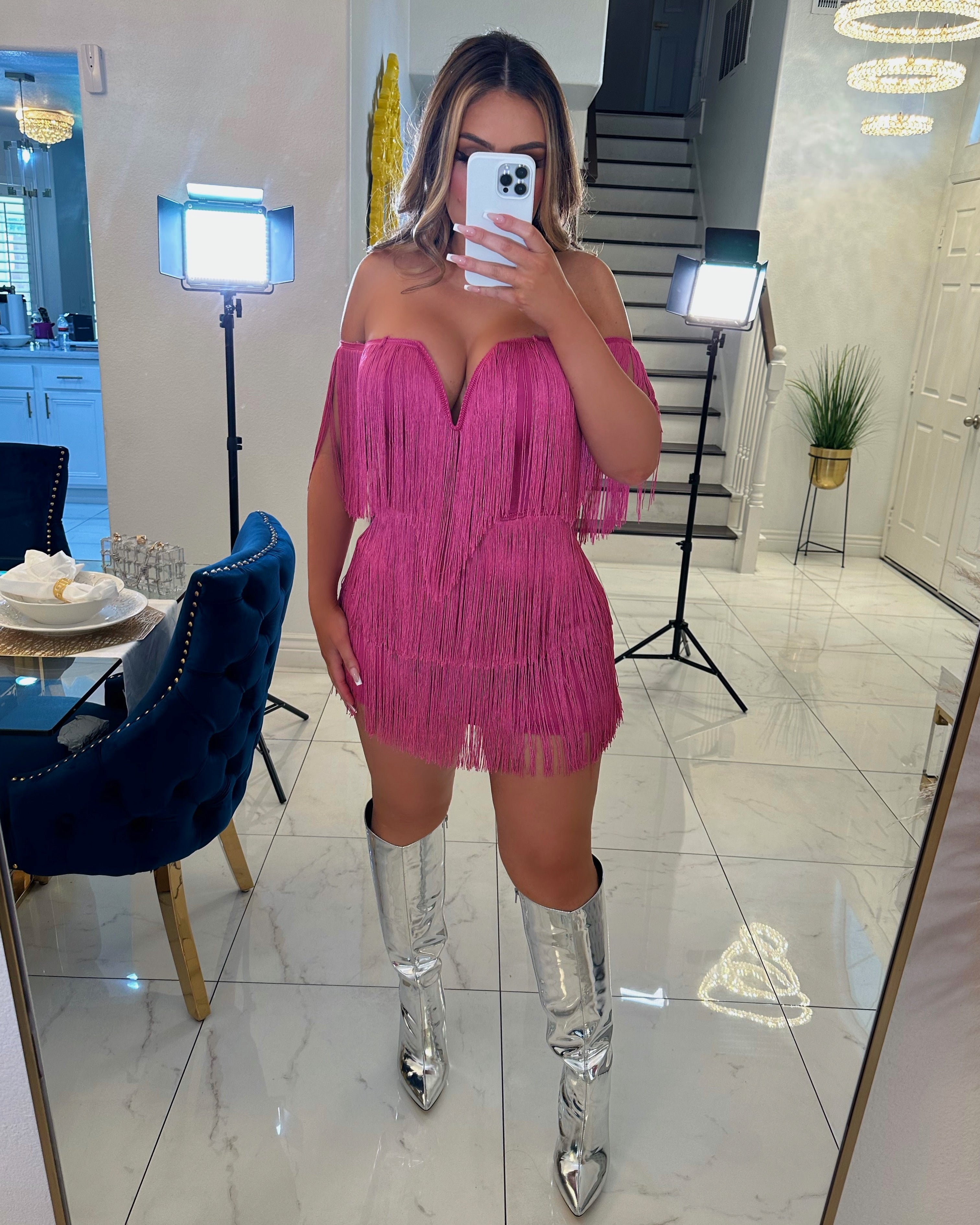 Zoey fringe dress-Grape
