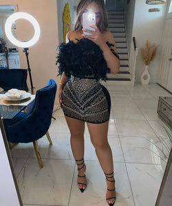 Gigi feather/crystal dress-Black