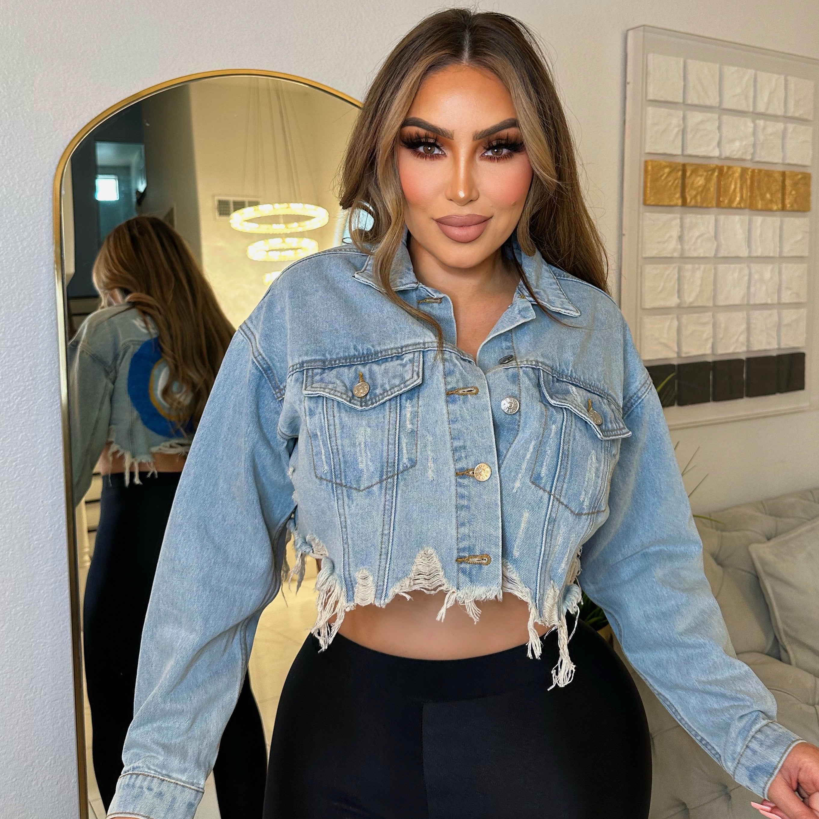 Protect your energy denim jacket-Light blue