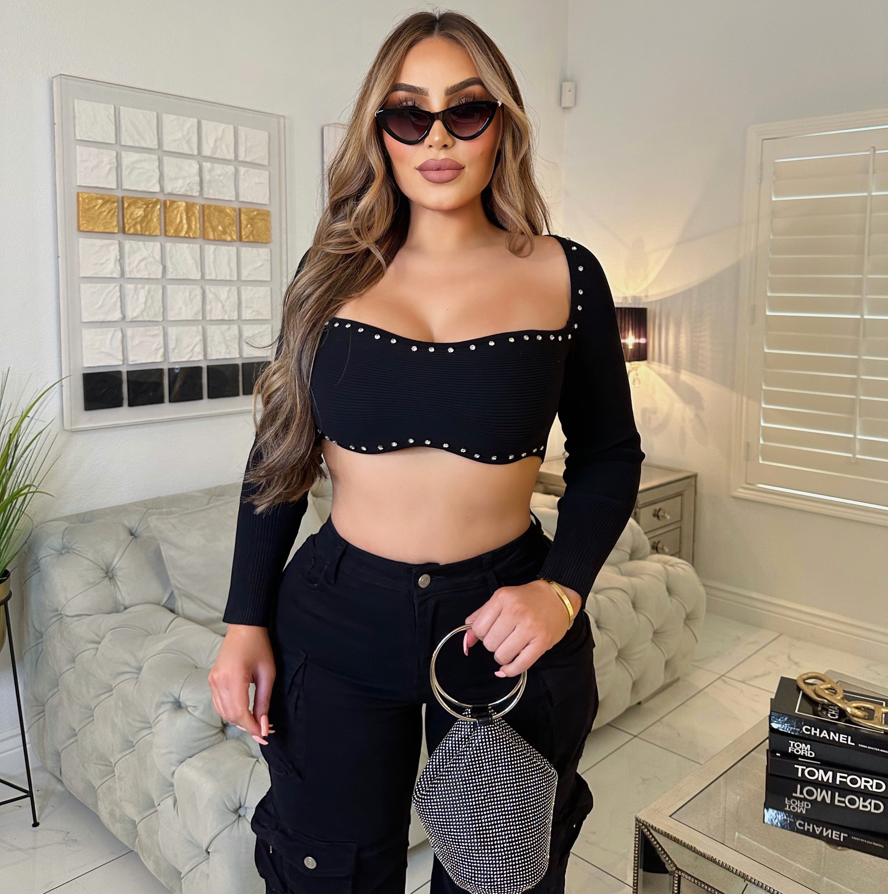 Rhinestone lil ribbed top