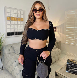 Rhinestone lil ribbed top