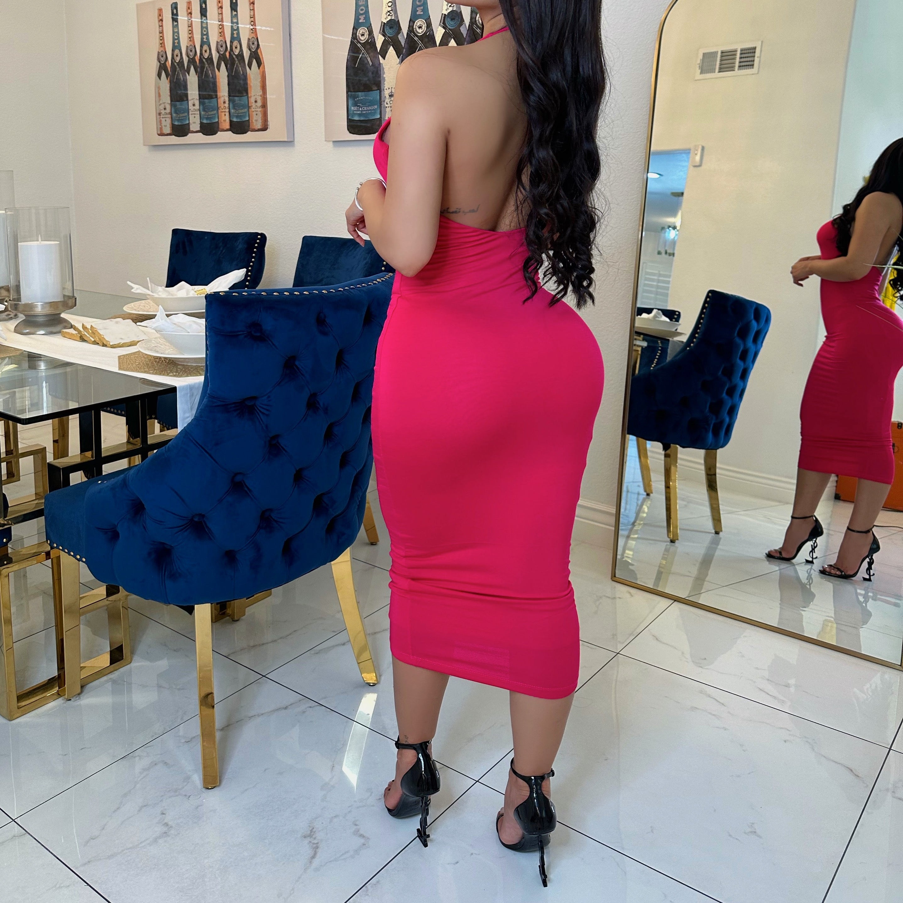 Tracy midi dress-Hot pink