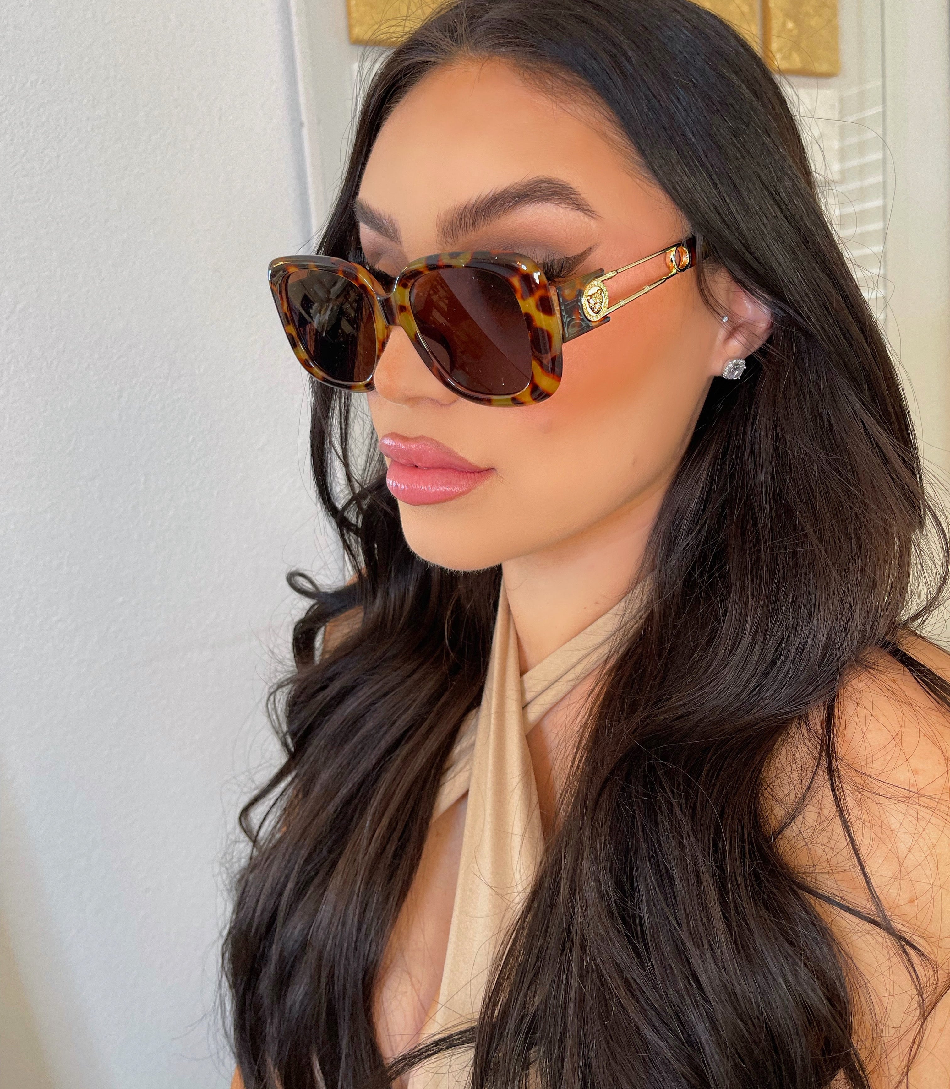 Safety pin sunglasses-Brown leopard