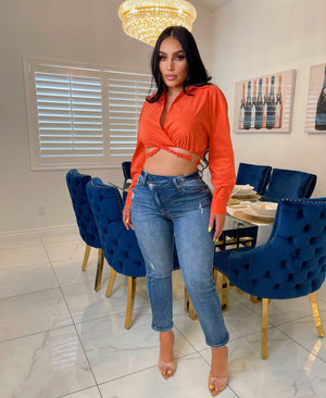 Jaylani cropped shirt-Orange