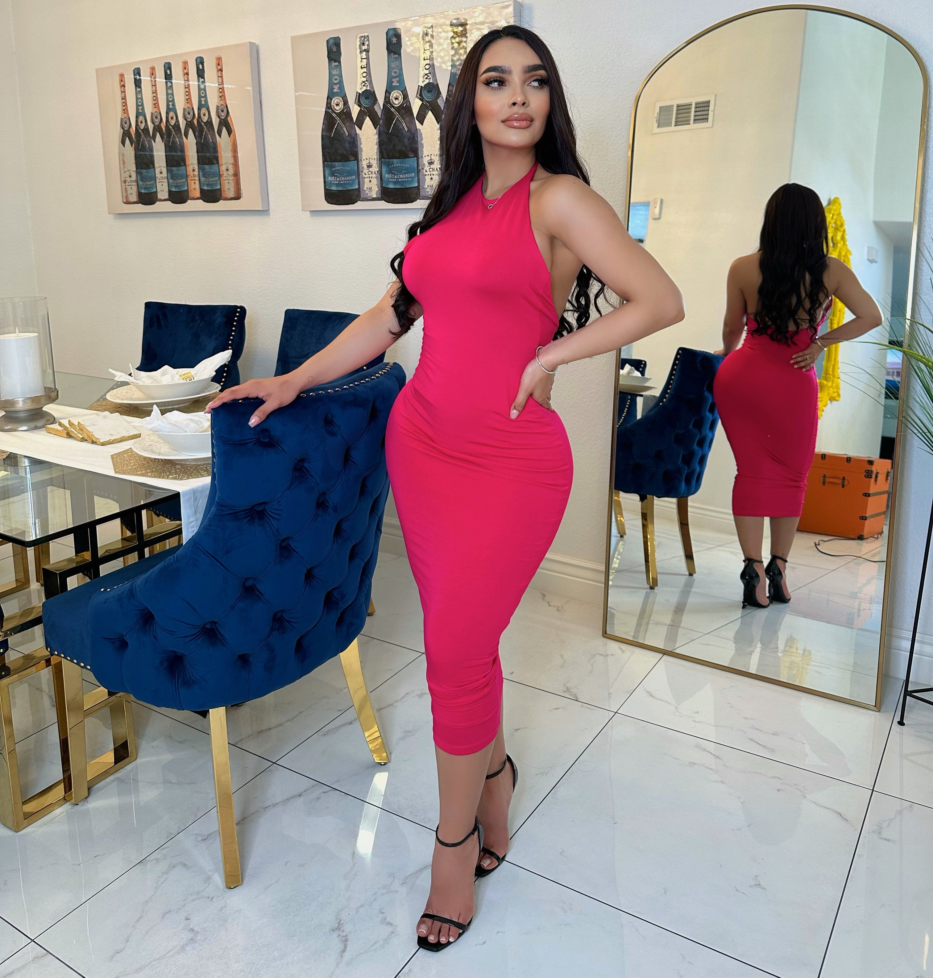 Tracy midi dress-Hot pink