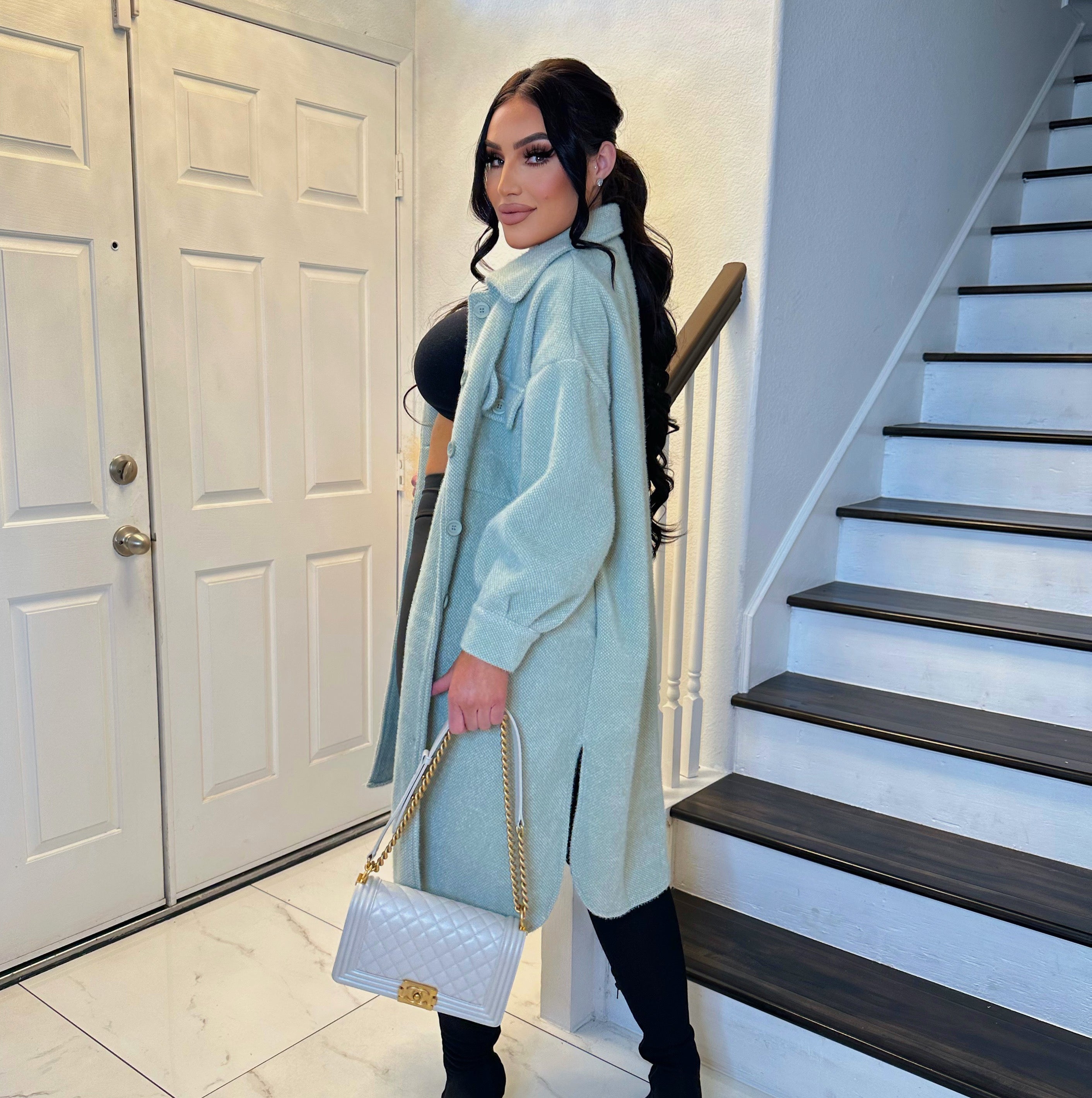 High quality button down coat-Sage