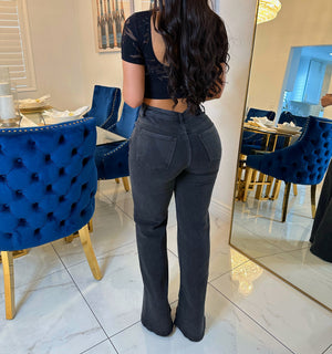 Folded waist straight jeans