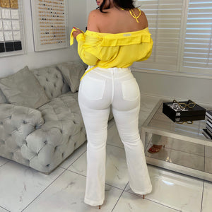 White flare jeans