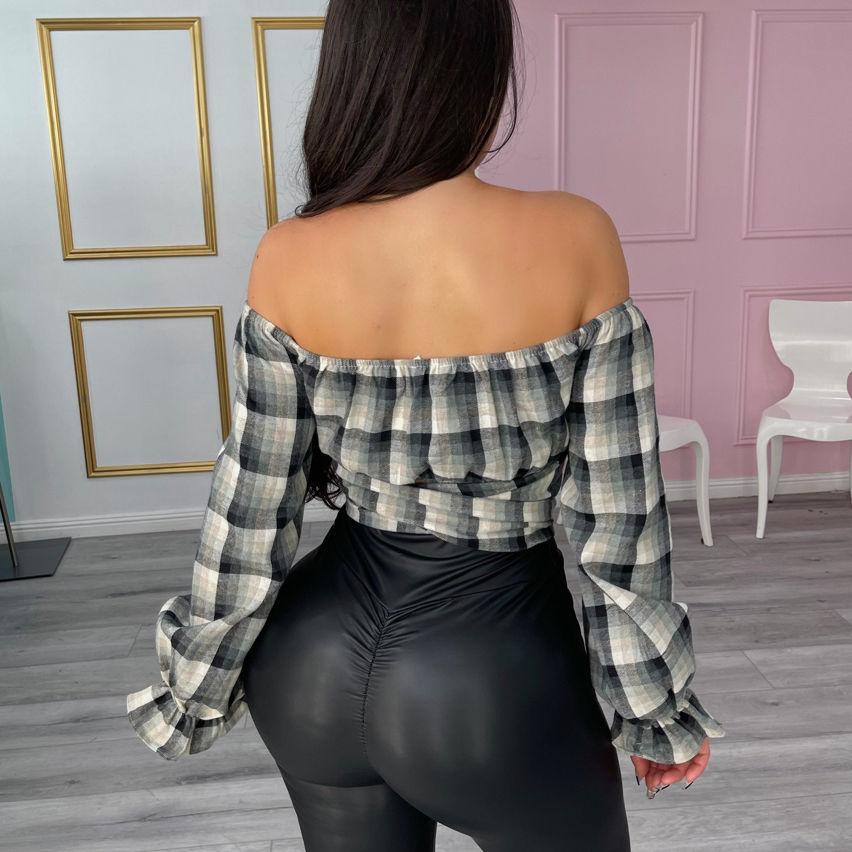 Plaid twist tie crop top