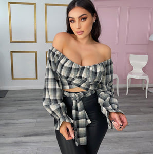 Plaid twist tie crop top